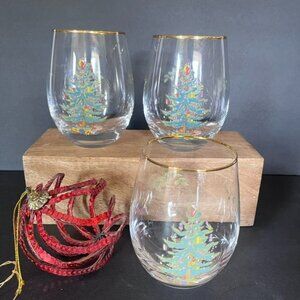 Spode Classic Christmas Tree 16 Oz Glasses Set Of 3 Highball Wine